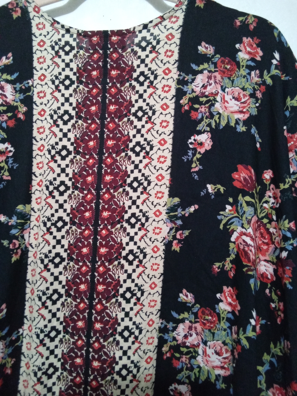 Angie Floral Boho Kimono Cardigan Open Front Wrap Black Pink Large - Picture 4 of 6